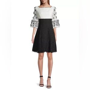 Shani Floral Appliqué Bell-Sleeve Dress NWT